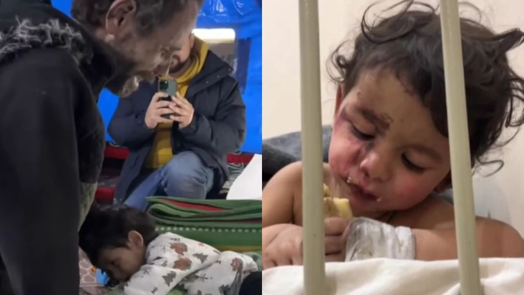 فيديو مؤثر لجمع طفل رضيع بوالده بعدما فرقهما الزلزال المدمر في شمال غرب سوريا
