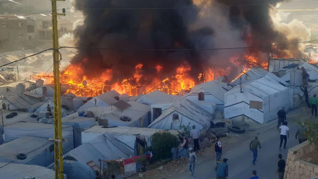 حريق يلتهم 6 خيم للاجئين السوريين في لبنان (فيديو)