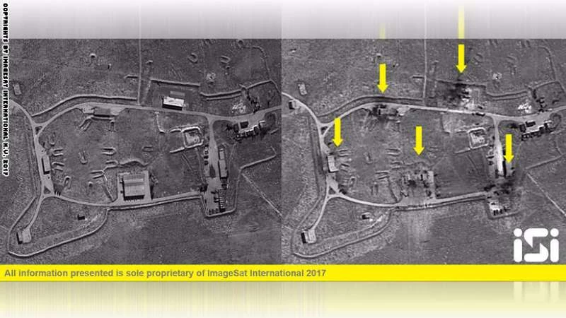 بالصور.. الأقمار الصناعية ترصد قاعدة الشعيرات قبل وبعد الضربة الأمريكية