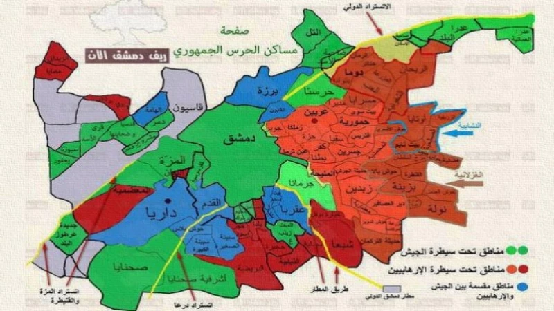خريطة للنظام يعترف فيها بخروج مناطق بدمشق وريفها عن سيطرته! 