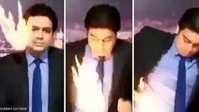مذيع باكستاني يحترق على الهواء مباشرة (فيديو)
