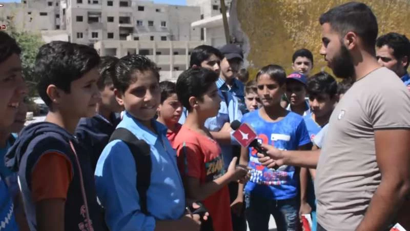 طلاب الغوطة الشرقية يفضحون نظام الأسد (فيديو)