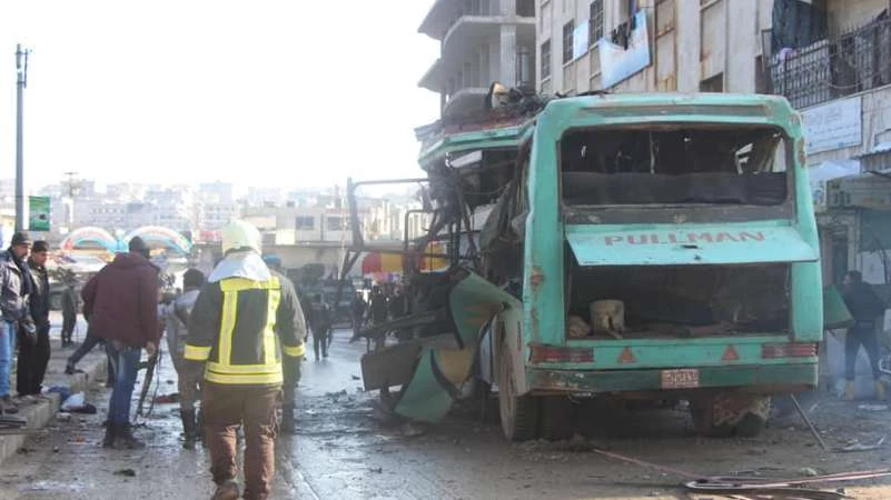 قتلى وجرحى في انفجار حافلة بمدينة عفرين شمالي حلب (فيديو)