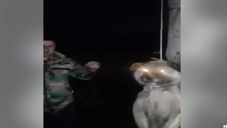 ضابط في ميليشيا أسد يشنق كلباً بعد تعذيبه وهو حي (فيديو)