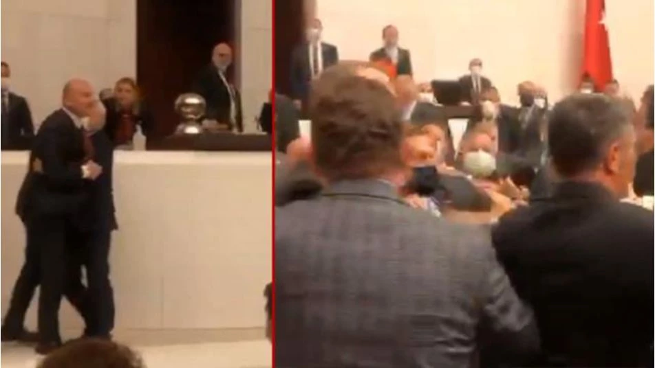 "بالبكس والأكف"..ملاكمة بالبرلمان التركي ووزير الداخلية أحد أبطالها (فيديو)