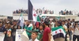 Syrians protest against Assad-Russian bombing on Idlib near Turkey border 