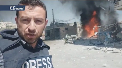 Orient News reports from Idlib's Kafranbel, fires caused by Assad attacks 