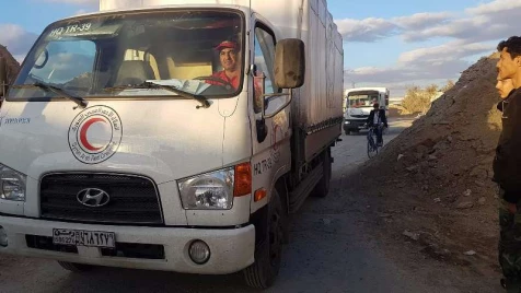 UN aid convoy enters Eastern Ghouta via al-Wafideen checkpoint